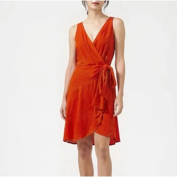 Premier Amour Women Floral Fit Flare Faux Wrap Red Dress Size 10 Bow V Neck Love - Picture 1 of 11